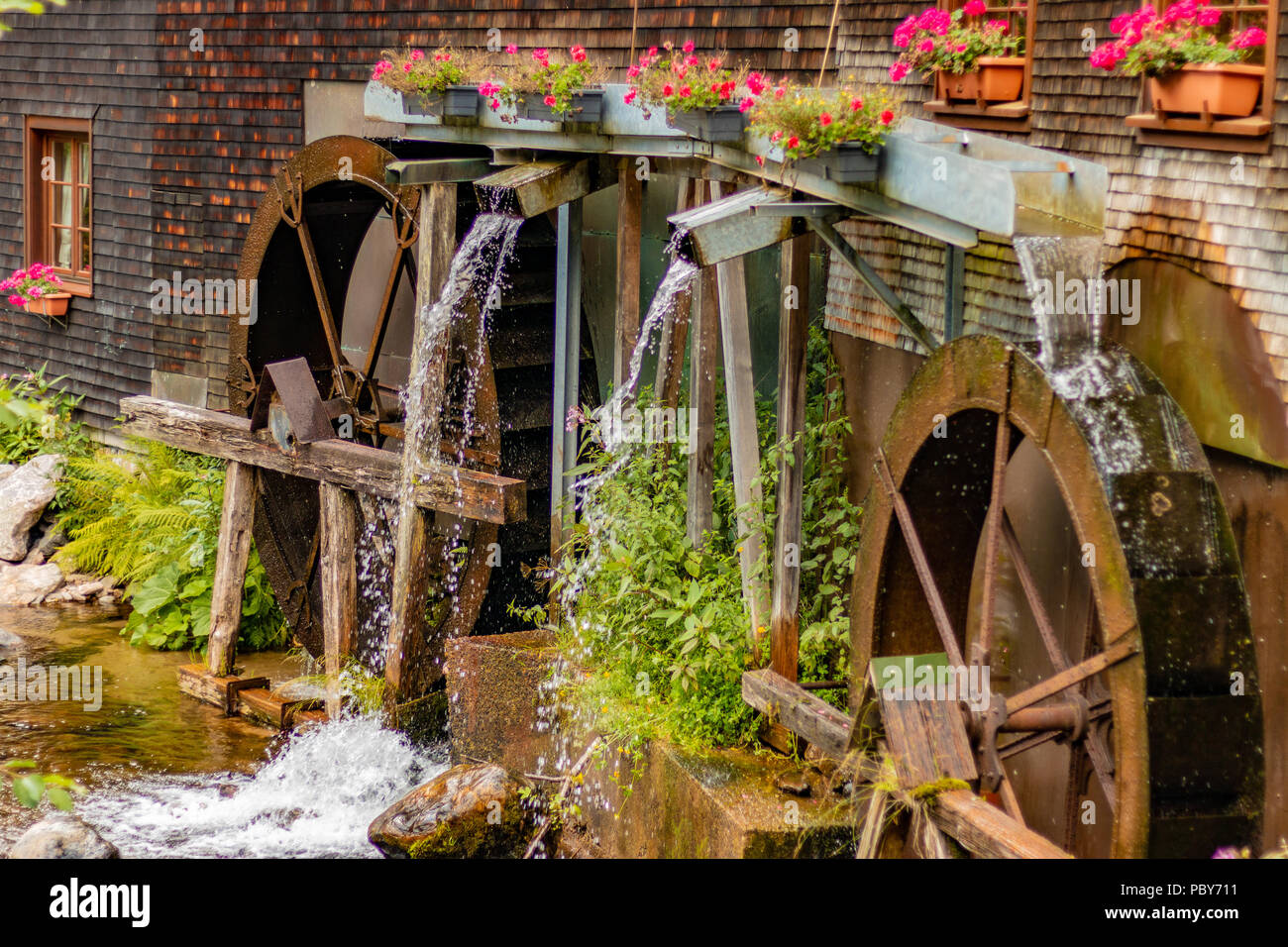 Hexenlochmühle Water Wheel in the Black Forest Stock Photo