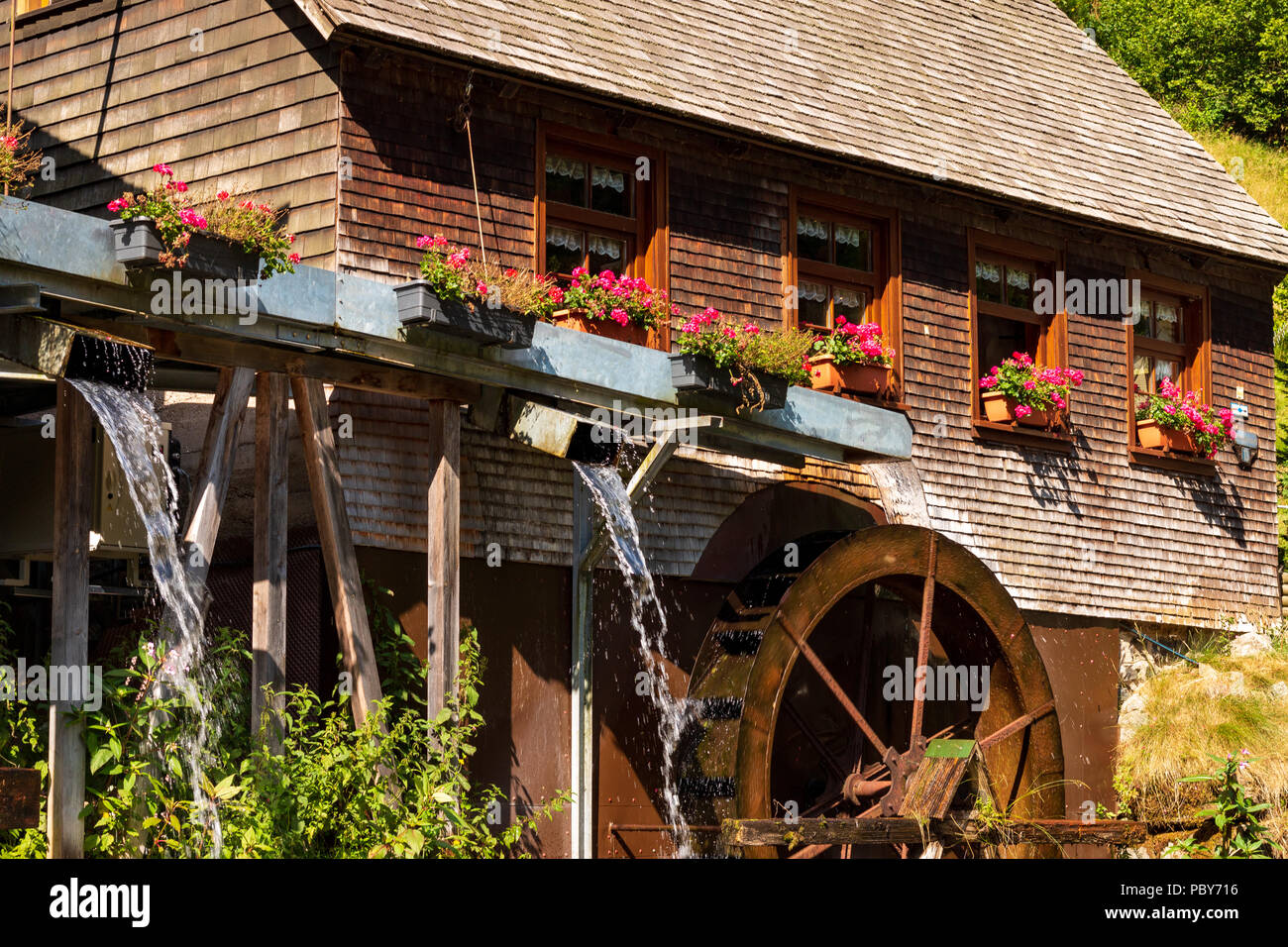 Hexenlochmühle Water Wheel in the Black Forest Stock Photo