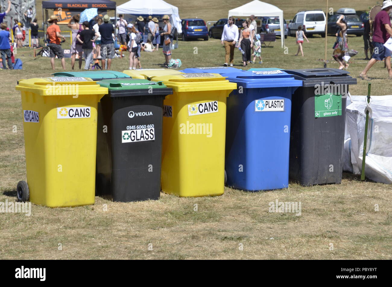 Recycling facilities at the annual Folk by the Oak music festival at Hatfield House, Hertfordshire Stock Photo