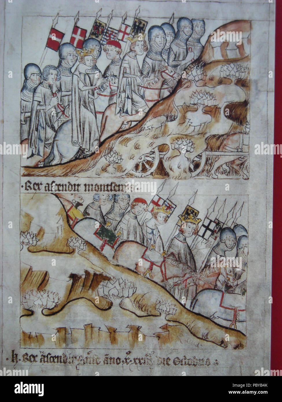 135 Codex Balduini Trevirensis - Alpenüberquerung Heinrich VII Stock Photo