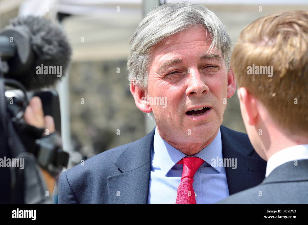Richard Leonard MSP (Labour: Central Scotland) leader of the Scottish Labour Party (2017- ) being interviewed on College Green, Westminster Stock Photo