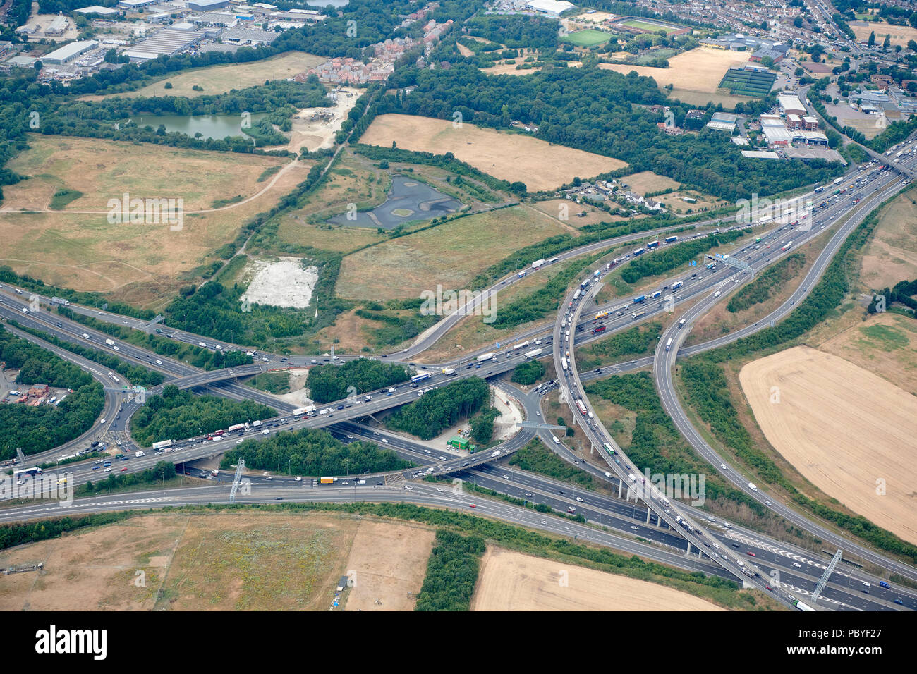 An aerial view of the M25/M2 Junction, Dartford, Kent, South East England, UK Stock Photo