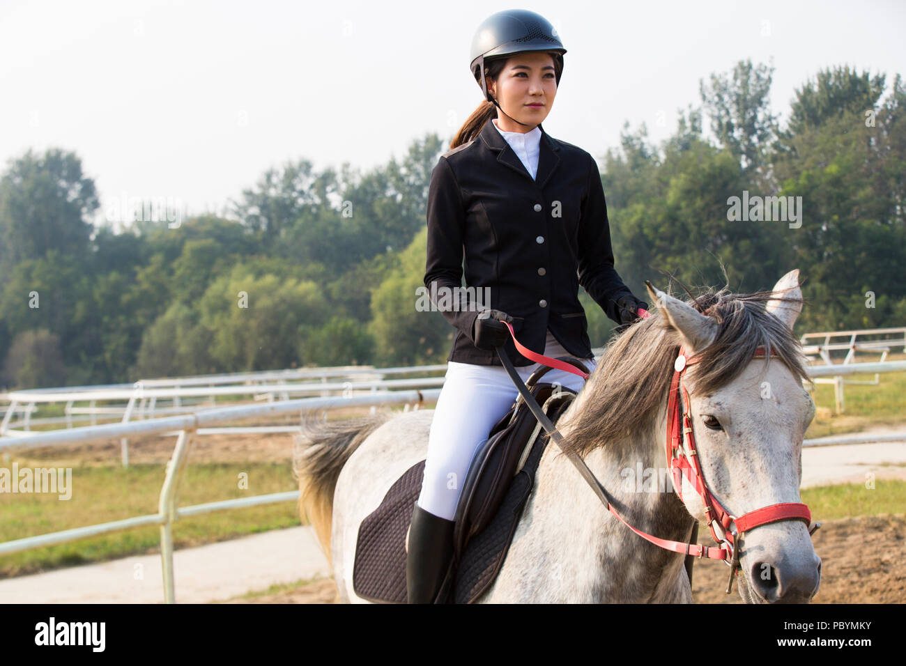 Chinese young woman riding horse hires stock photography and images