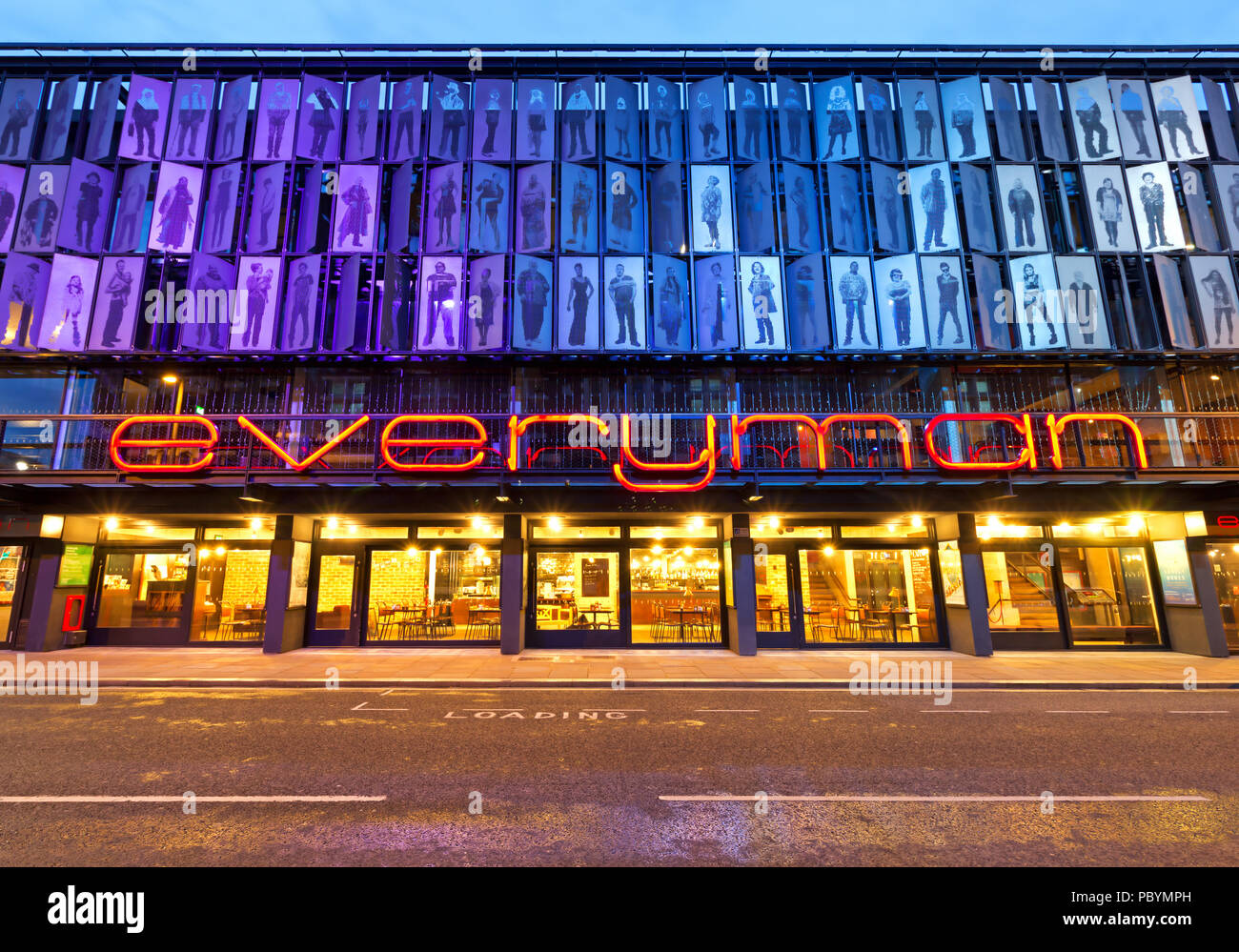 Liverpool's Everyman Theatre on Hope St  lit up at dusk. Stock Photo