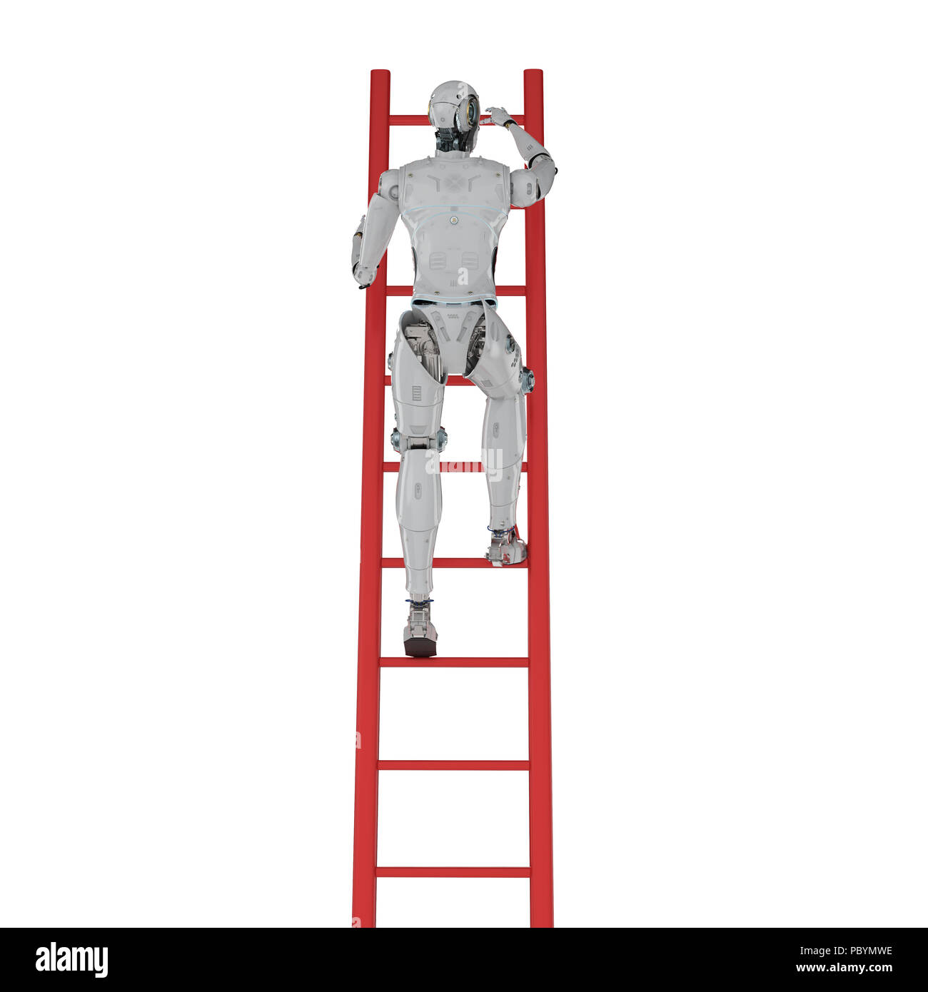 3d rendering robot climb red ladder isolated on white Stock Photo Alamy