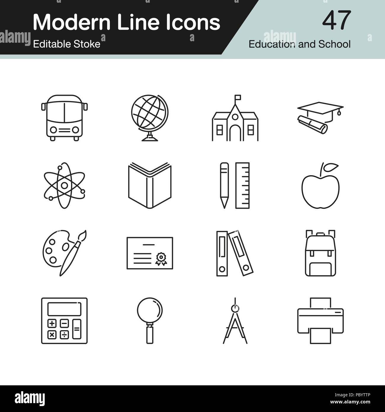 Education and School icons. Modern line design set 47. For presentation ...