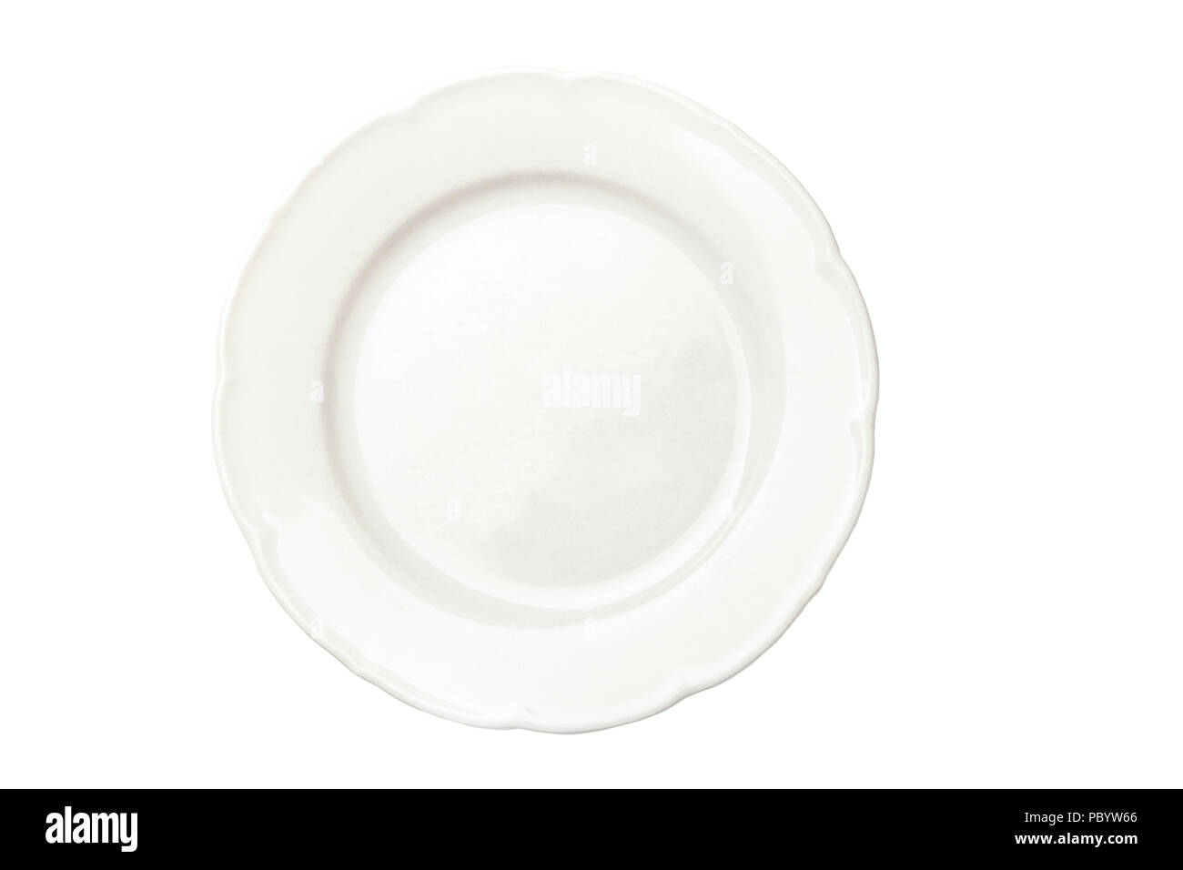 White plate, overhead view, isolated with clipping path Stock Photo