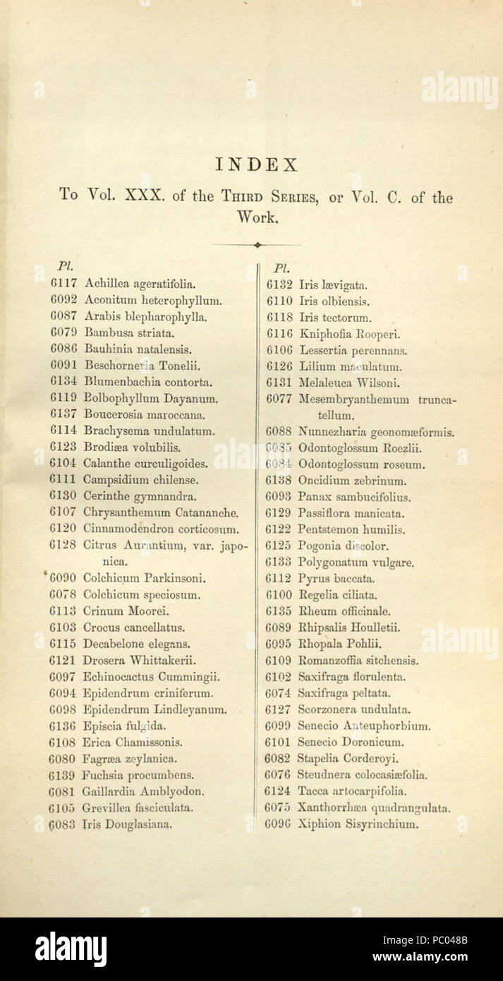 296 Index - Curtis' 100 (Ser. 3 no. 30) (1874) Stock Photo