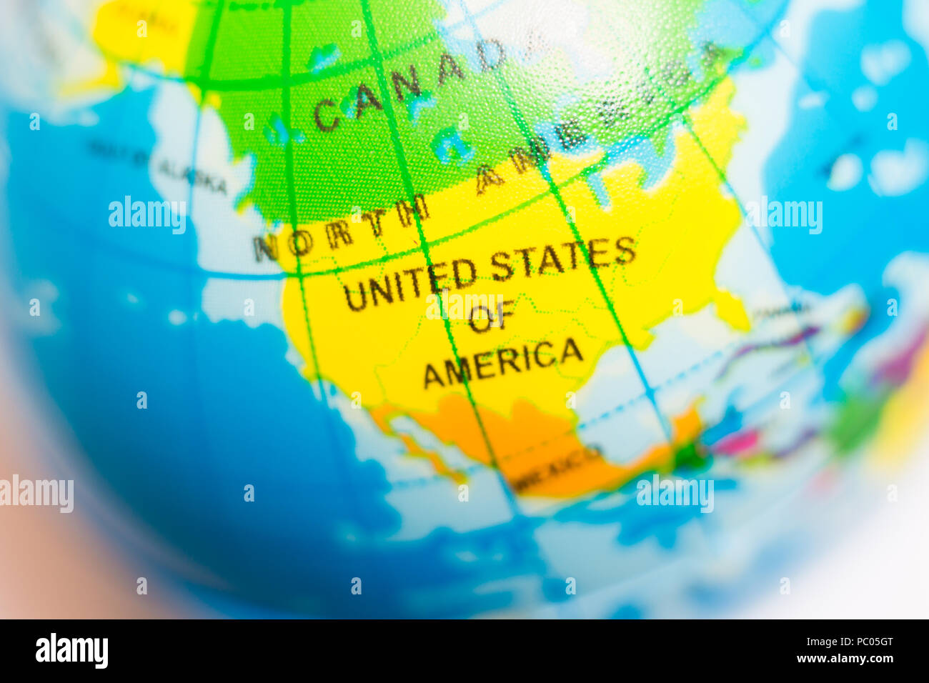 Child's globe showing United States of America or US, USA, concept Stock Photo