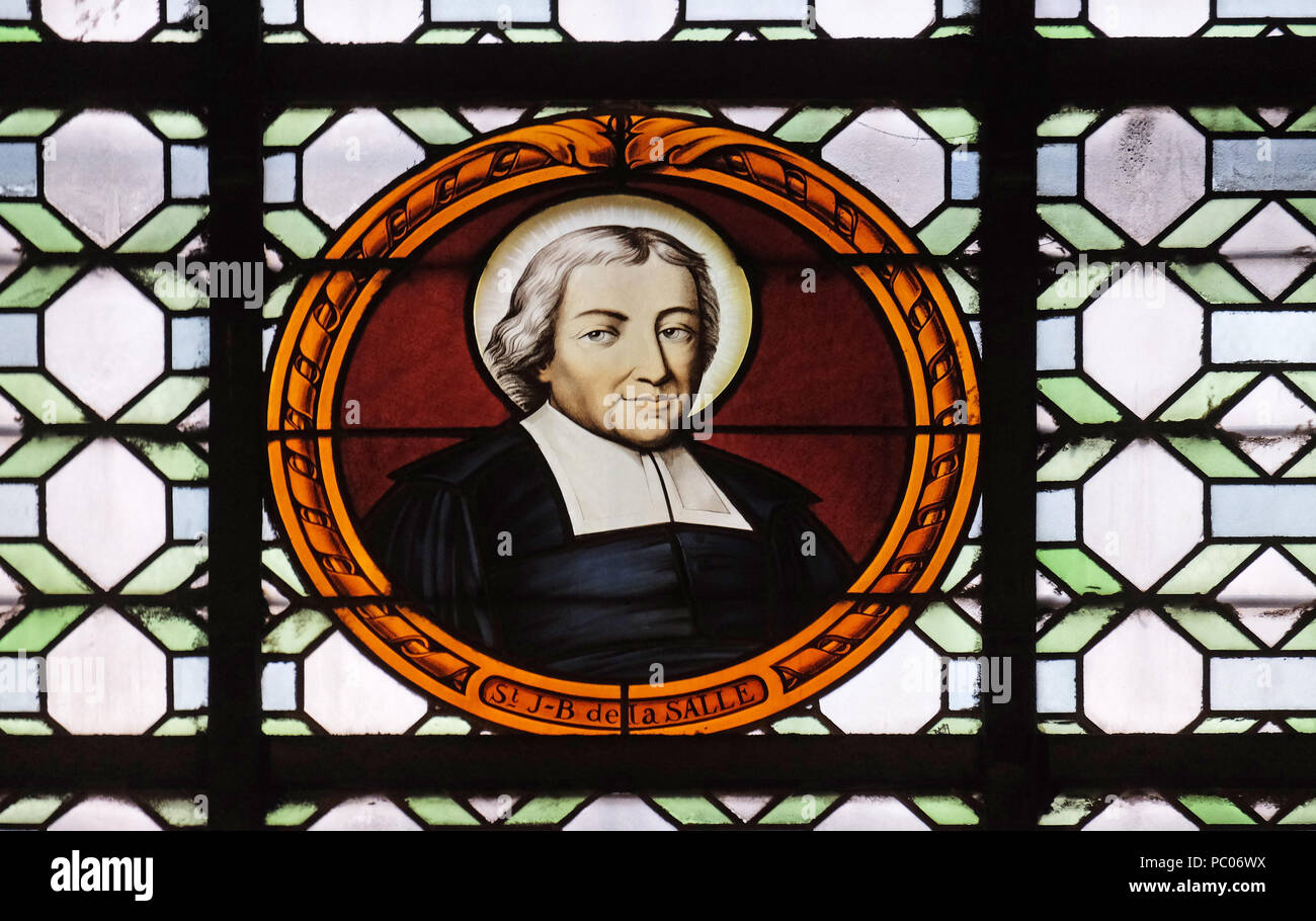 Saint Jean Baptiste de la Salle, stained glass window in the Saint Sulpice Church, Paris, France