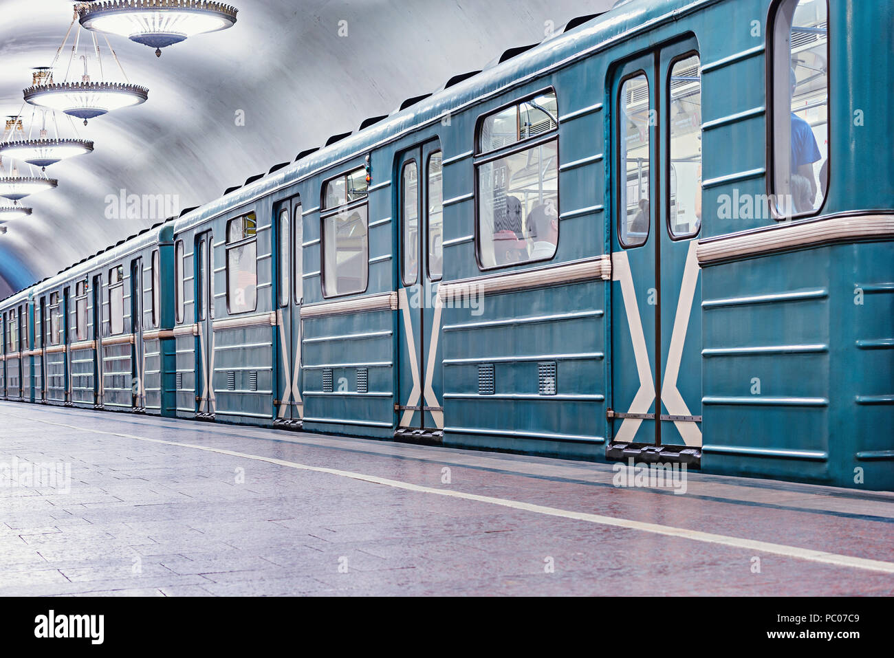 Subway train stand by the platform before departure Stock Photo Alamy