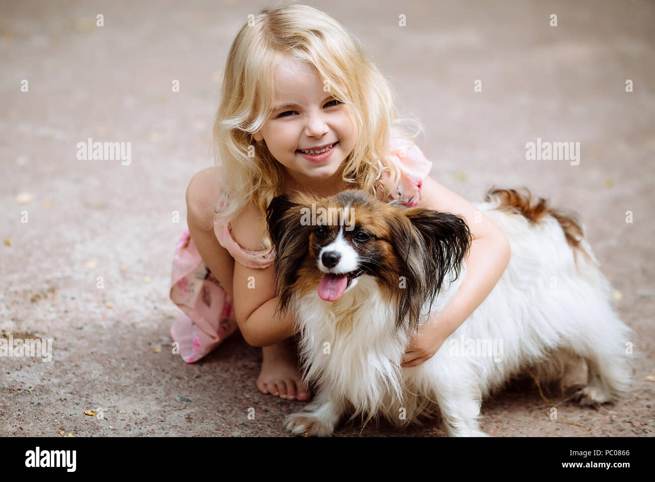 little girl and dog