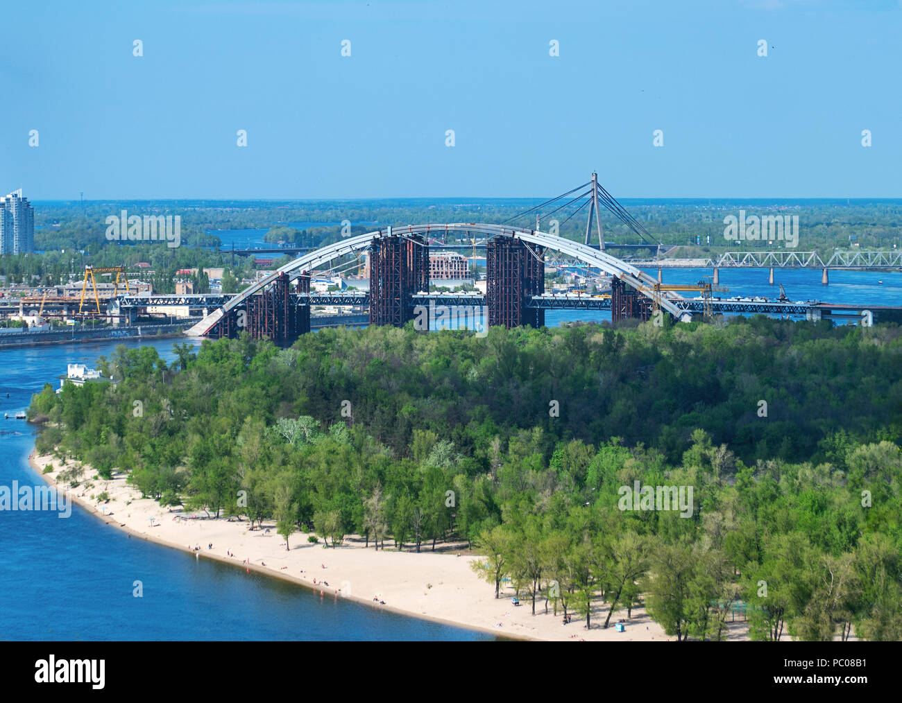 Bridge across the Dnieper to the island in Kiev Stock Photo