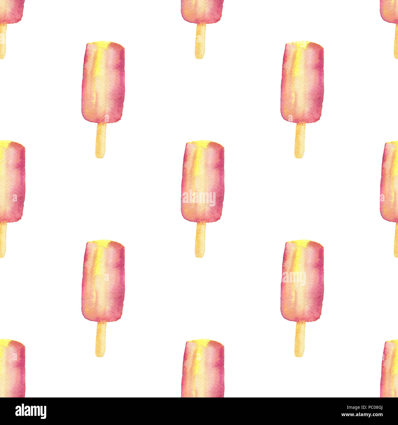 Watercolor seamless pattern with fruit ice cream on a white background ...