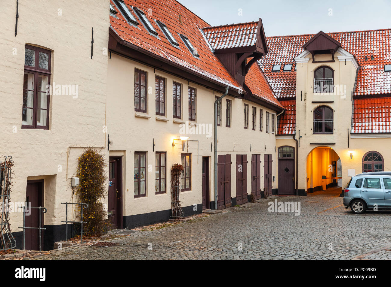 Traditional living houses in old town of Flensburg, Germany Stock Photo