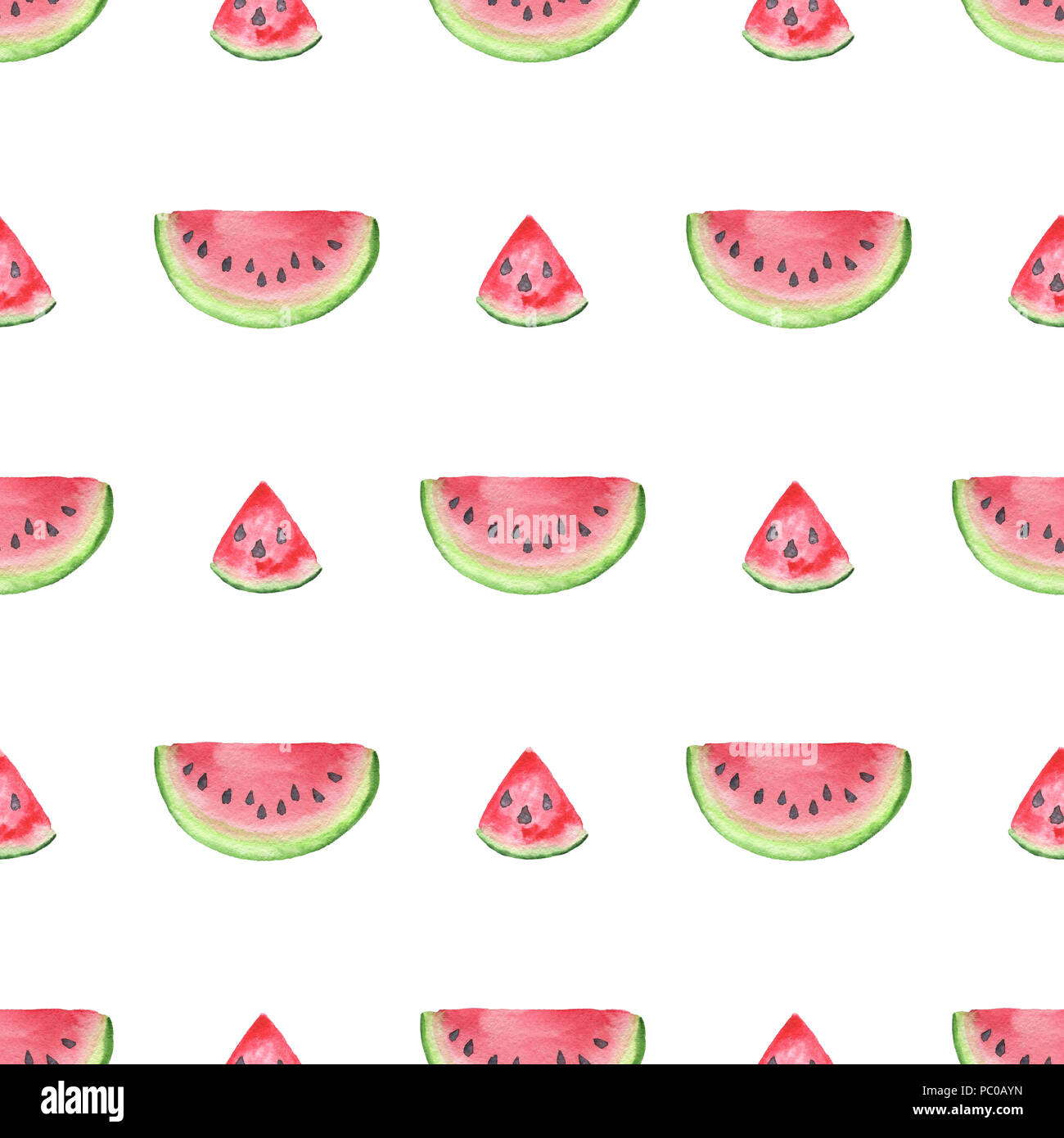 Watercolor seamless pattern with slices of red ripe watermelon on a ...