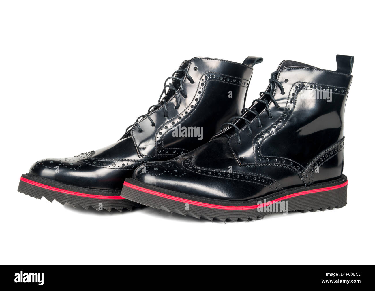 Bright black mens leather shoes on white background Stock Photo - Alamy