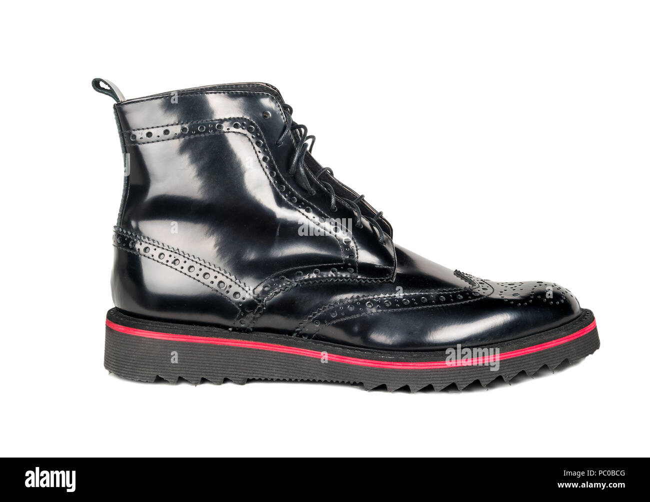 Bright black mens leather shoes on white background Stock Photo - Alamy