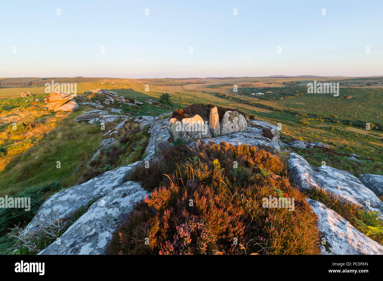 Sunrise on Hawks Tor on Bodmin Moor Stock Photo