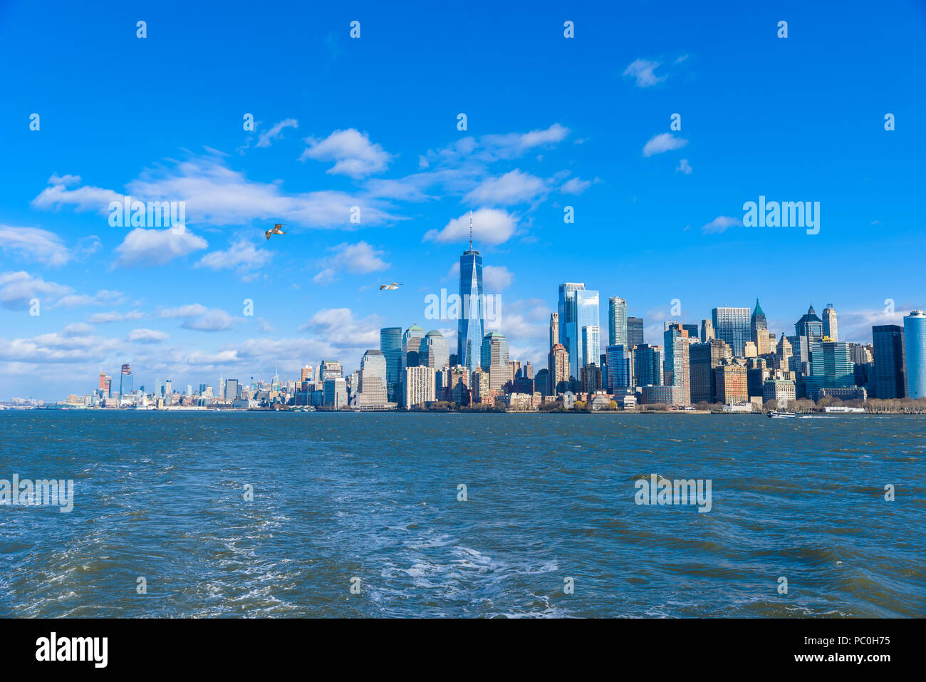 Panorama of Lower Manhattan New York City skyline from Hudson River ...
