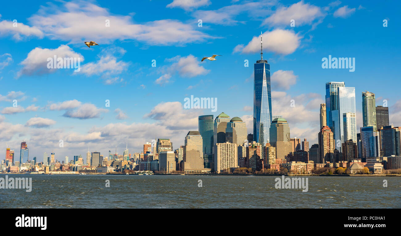Panorama of Lower Manhattan New York City skyline from Hudson River ...