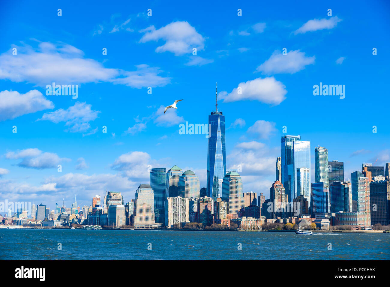 Panorama of Lower Manhattan New York City skyline from Hudson River ...
