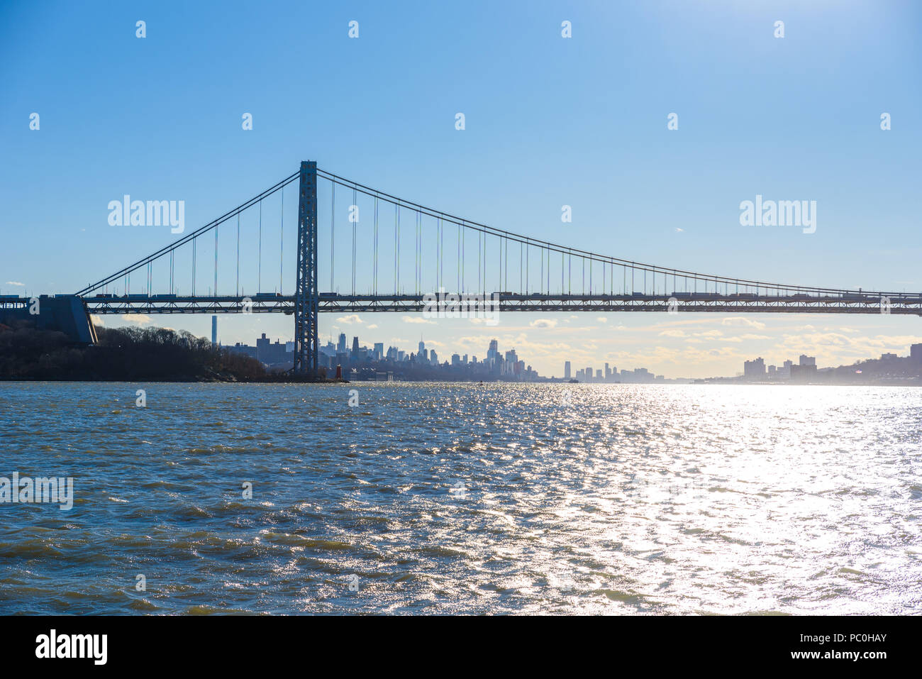 Panorama of Lower Manhattan New York City skyline from Hudson River ...