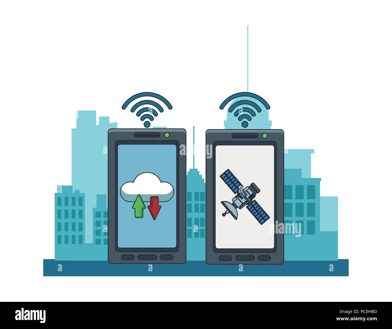 Smartphone with cloud computing and satellite tracking vector illustration graphic design Stock Vector