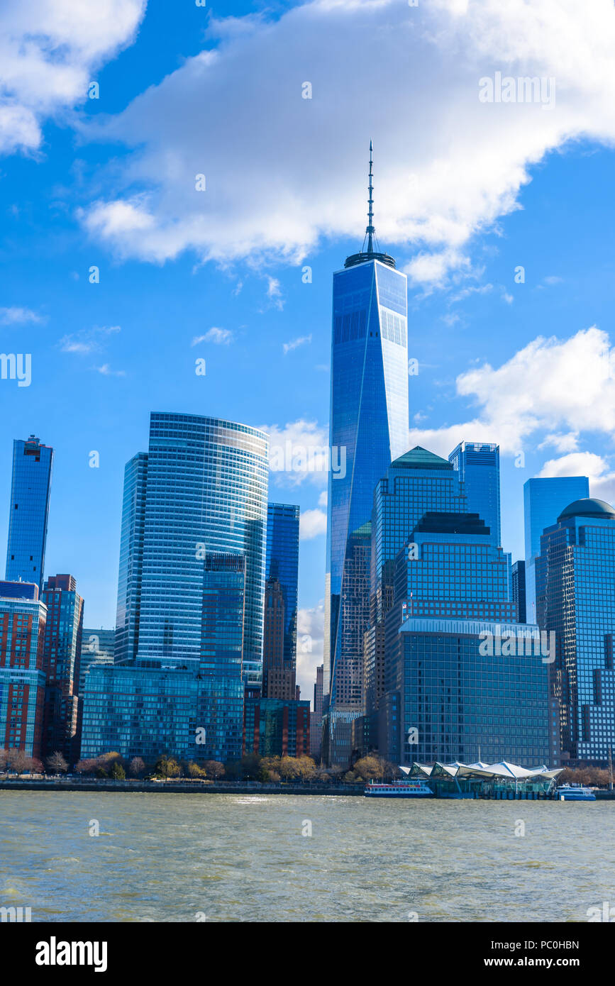 Panorama of Lower Manhattan New York City skyline from Hudson River ...