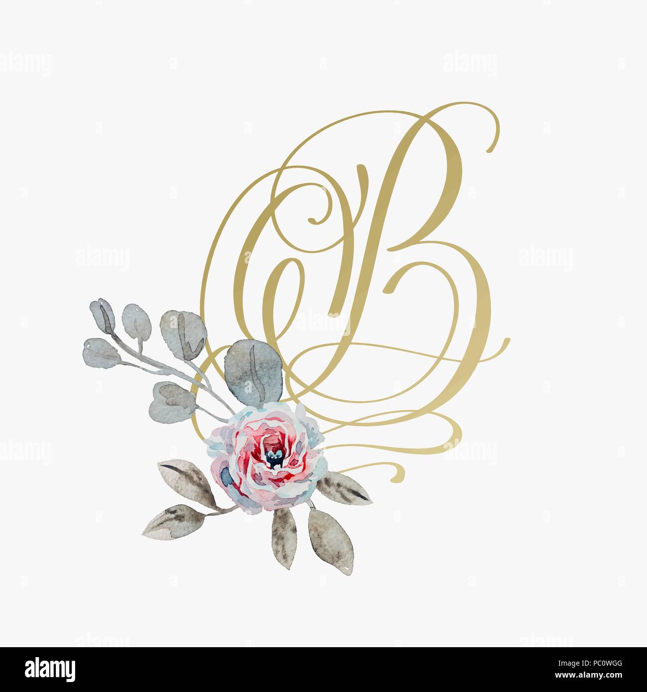 golden hand lettering font with handmade rose flower, calligraphy ...