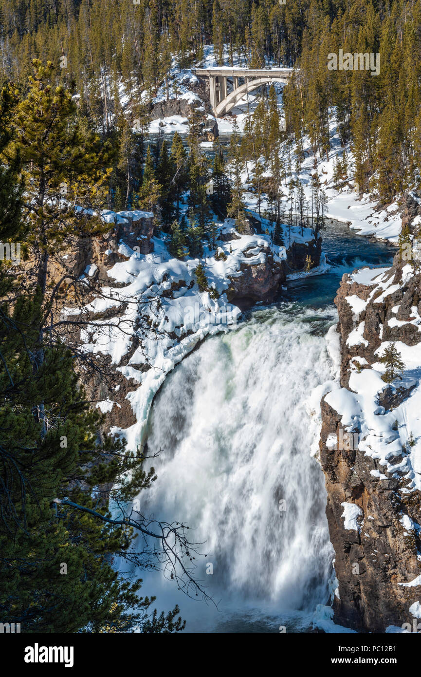 Upper Yellowstone Falls on the Yellowstone River in Yellowstone National Park in Wyoming Stock Photo