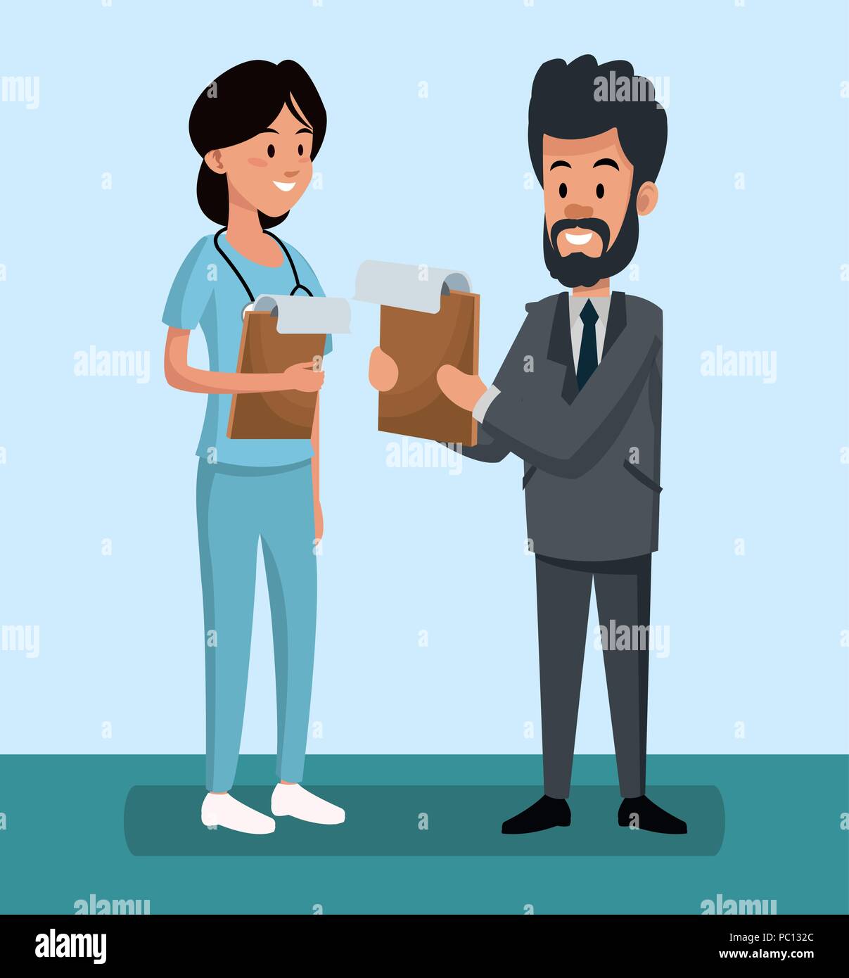 Businessman and woman doctor cartoons vector illustration graphic design Stock Vector