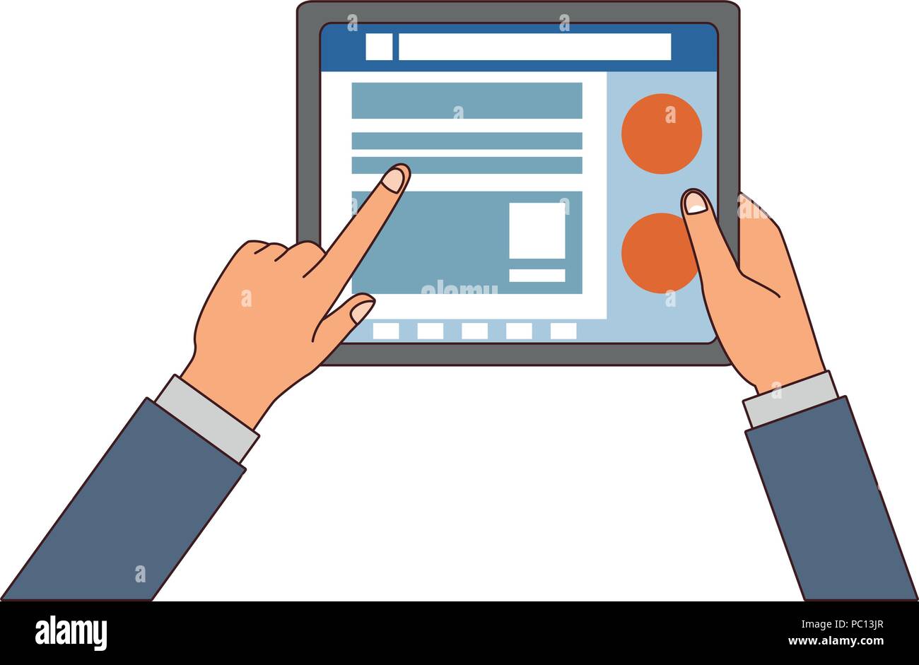 Hands using tablet to check social networks vector illustration graphic design Stock Vector