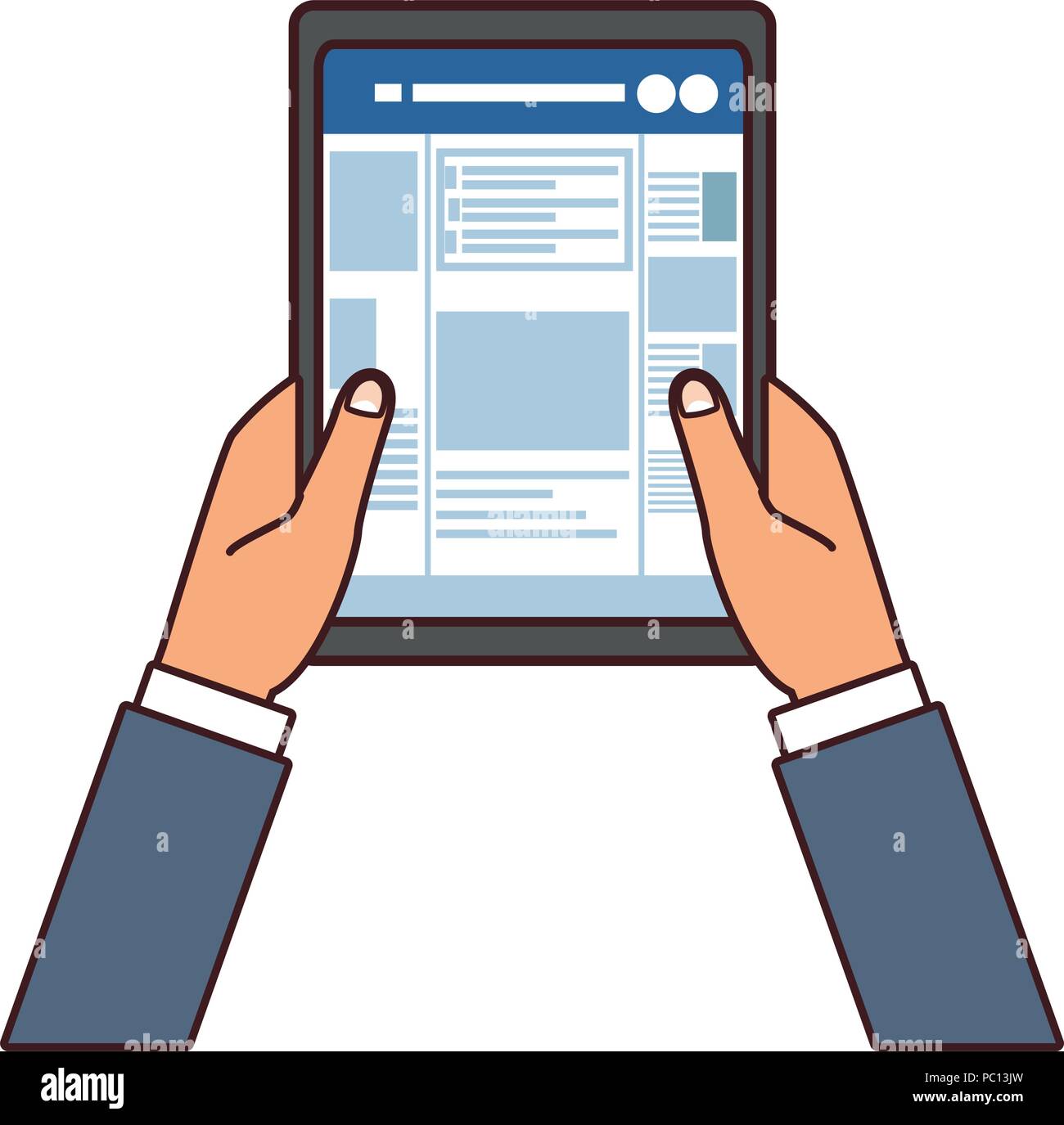 Hands using tablet to check social networks vector illustration graphic design Stock Vector