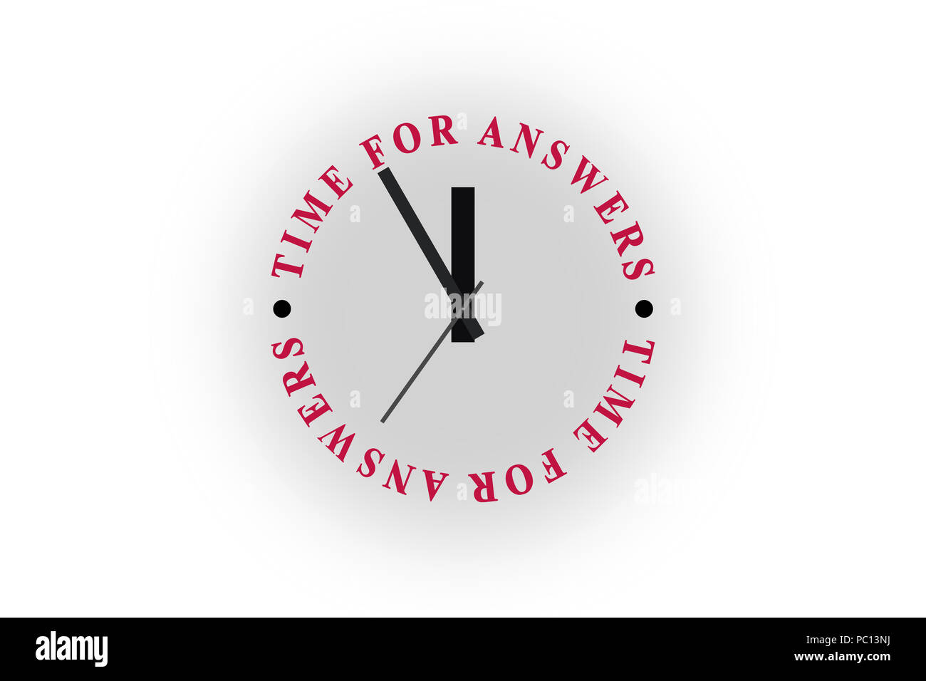 Clock with the words TIME FOR ANSWERS. The clock shows the time 23 55