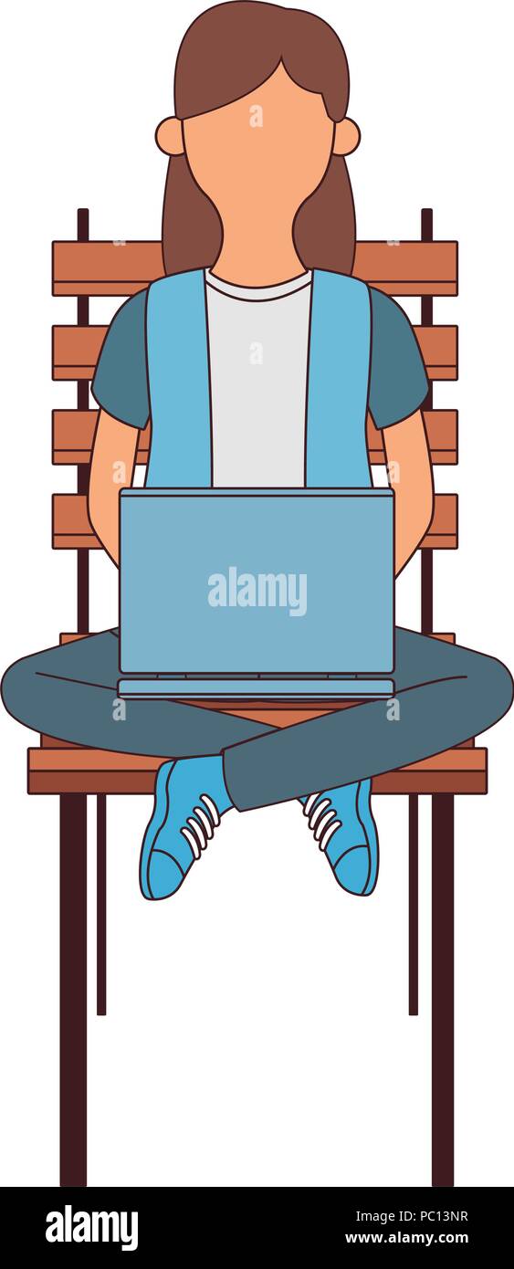 Young woman seated on chair using laptop vector illustration graphic ...