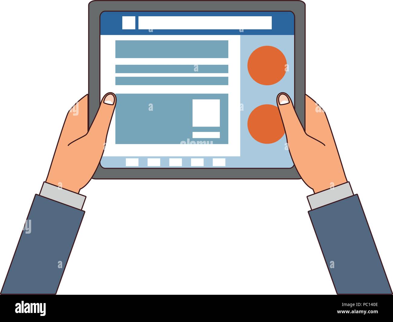 Hands using tablet to check social networks vector illustration graphic design Stock Vector