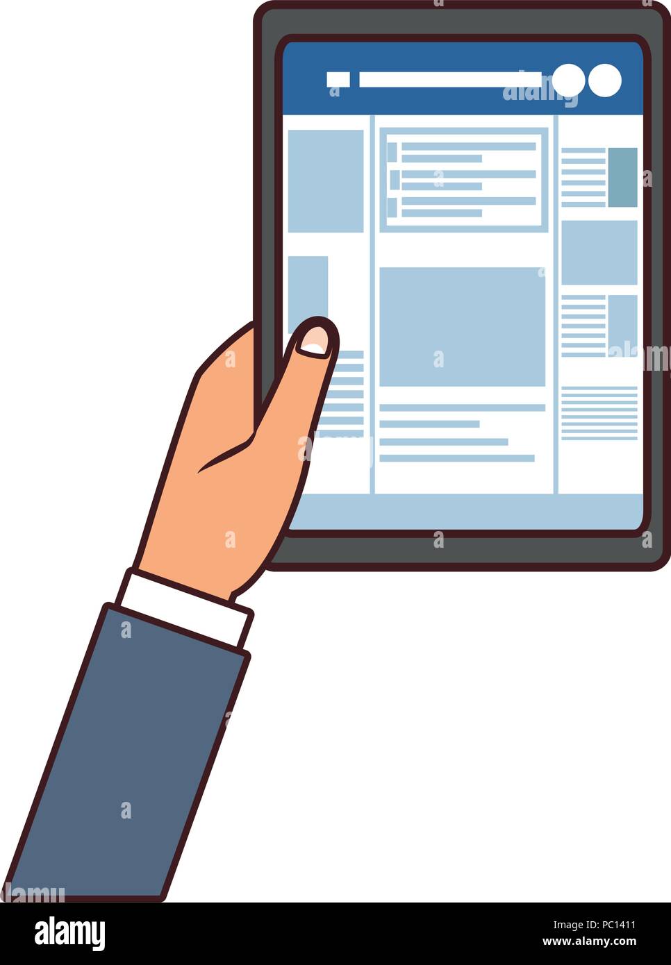 Hands using tablet to check social networks vector illustration graphic design Stock Vector