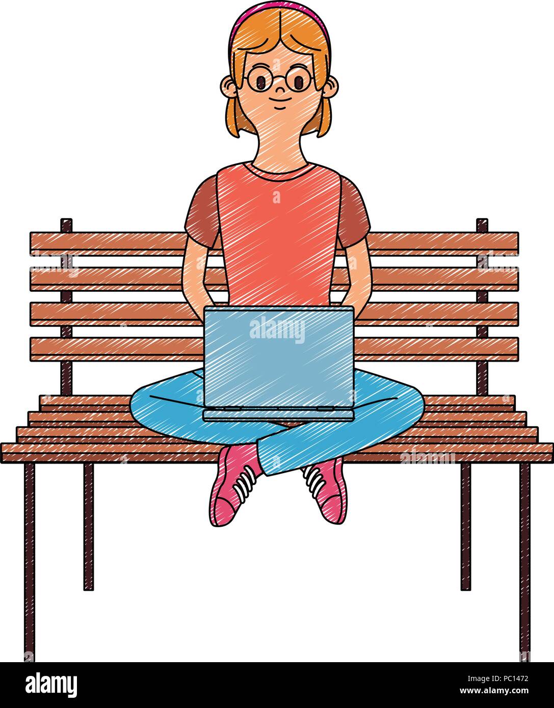 Young woman seated on chair using laptop vector illustration graphic ...