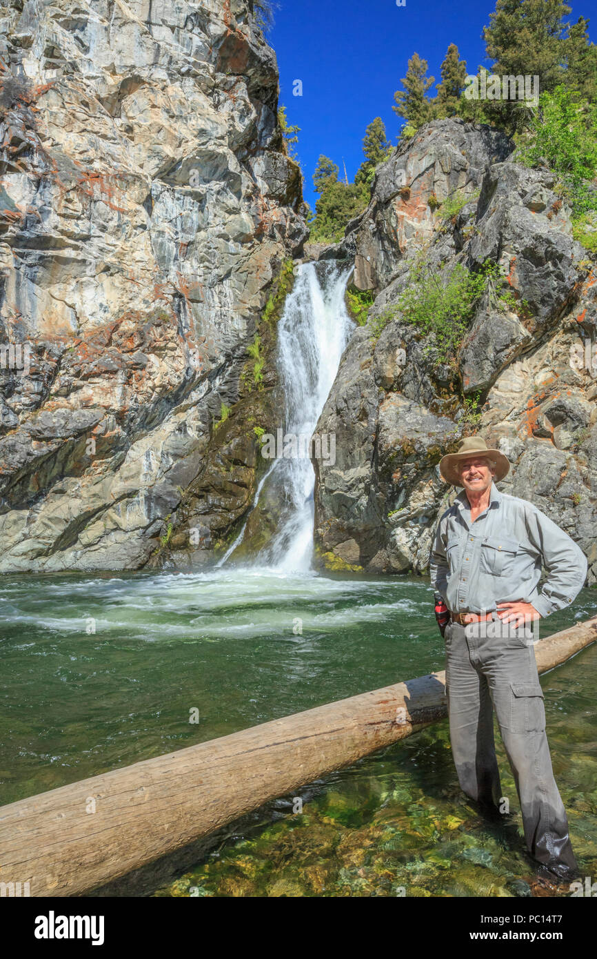 self portrait of john lambing below crow creek falls in the elkhorn mountains near radersburg, montana Stock Photo
