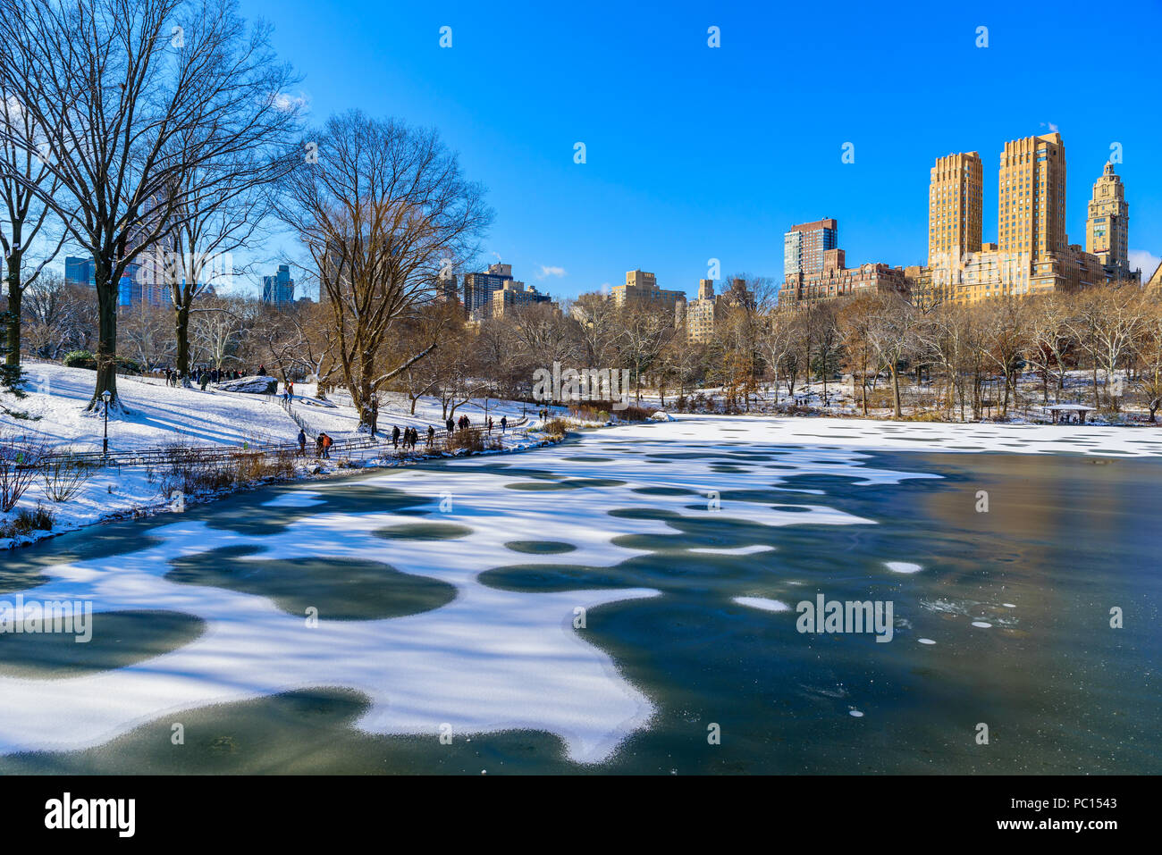Lake in the Central Park of New York City in winter scenery, USA Stock
