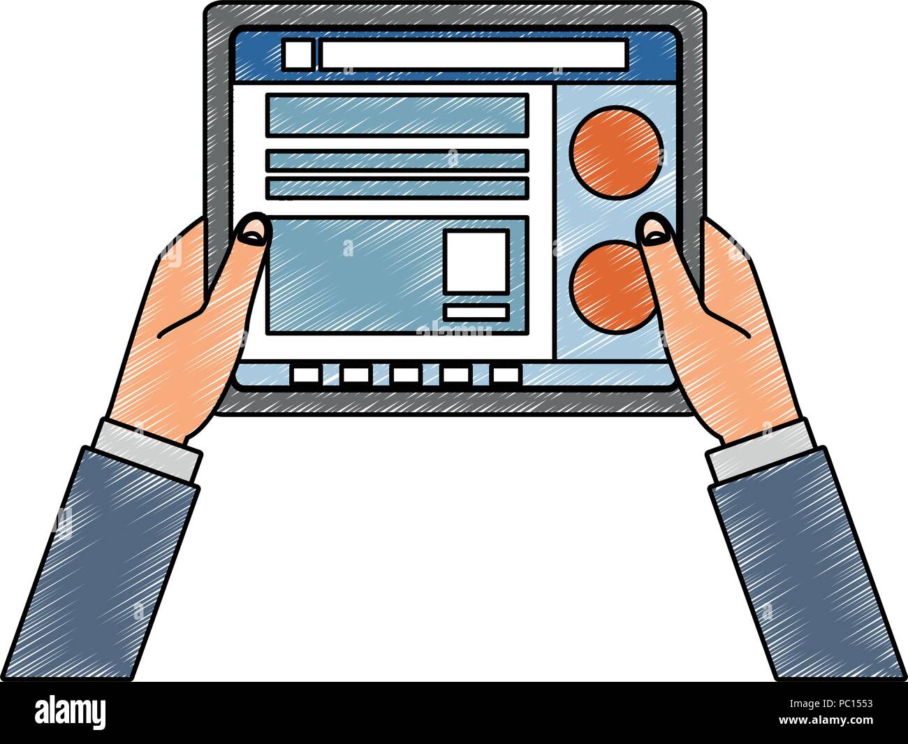 Hands using tablet to check social networks vector illustration graphic design Stock Vector