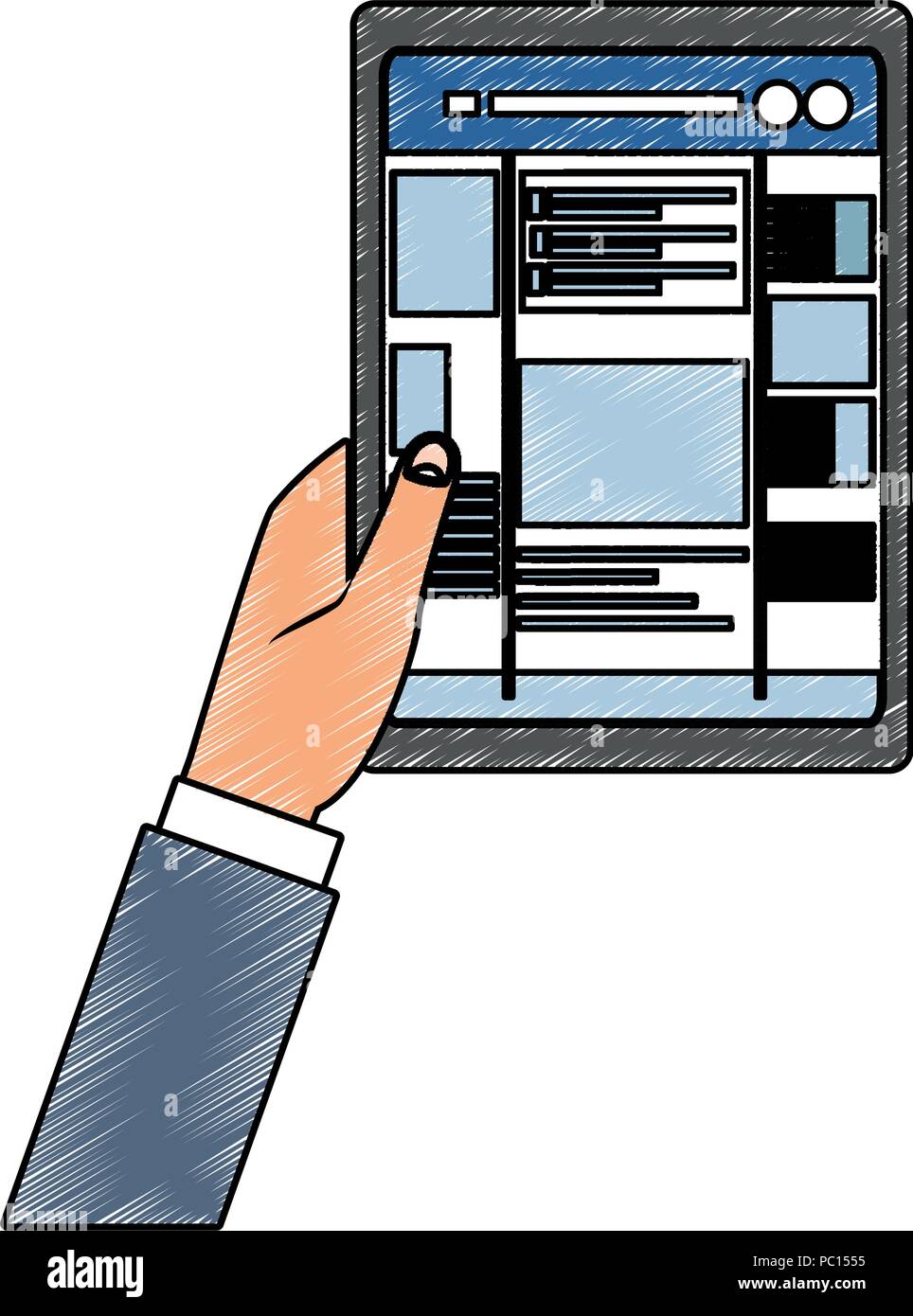 Hands using tablet to check social networks vector illustration graphic design Stock Vector