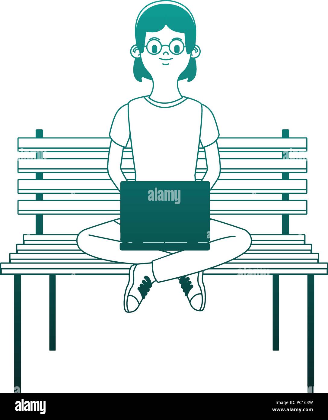 Young woman seated on chair using laptop vector illustration graphic ...