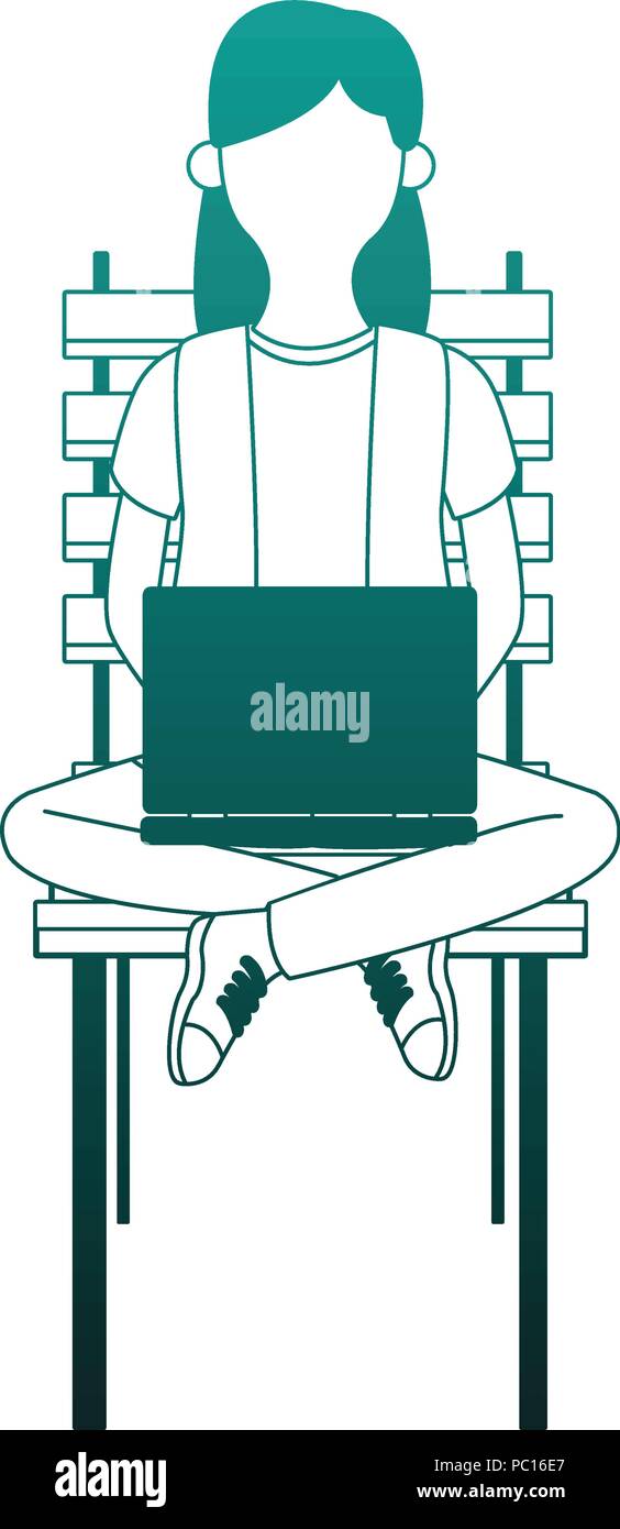 Young woman seated on chair using laptop vector illustration graphic ...