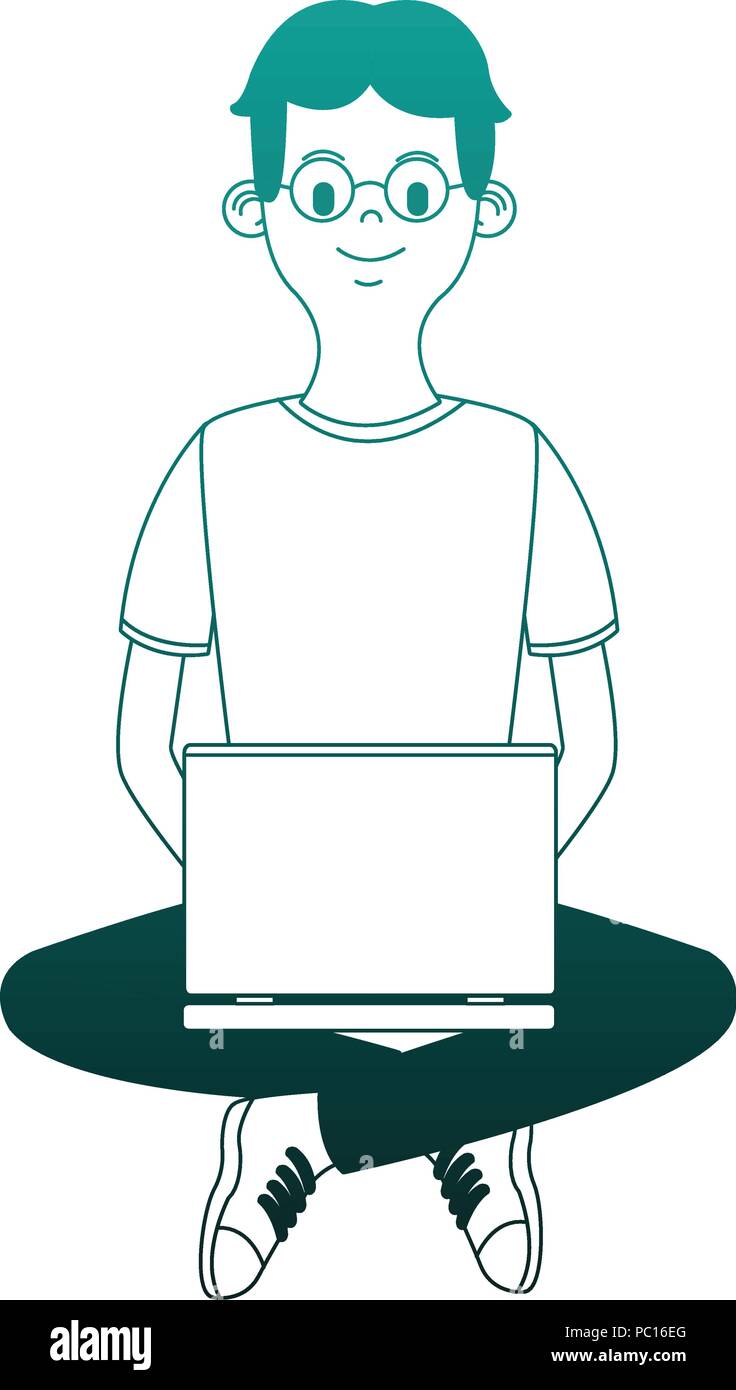 Young man using laptop vector illustration graphic design Stock Vector ...