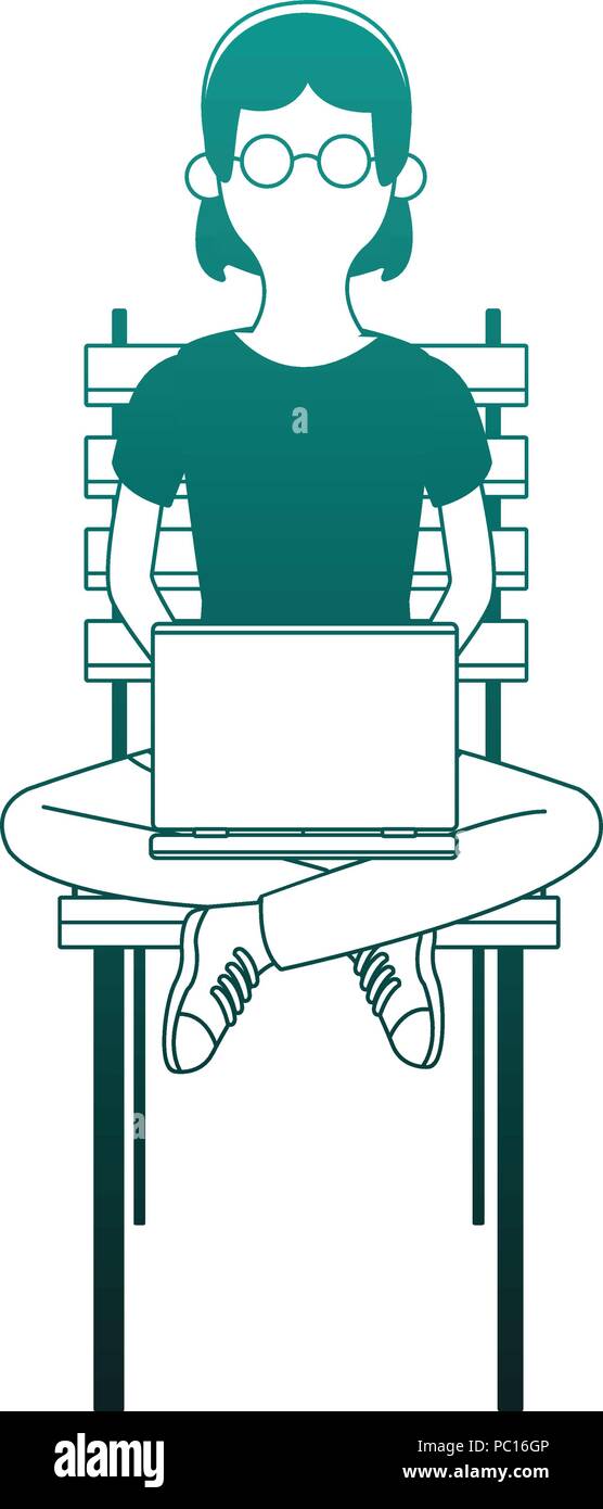 Young woman seated on chair using laptop vector illustration graphic ...