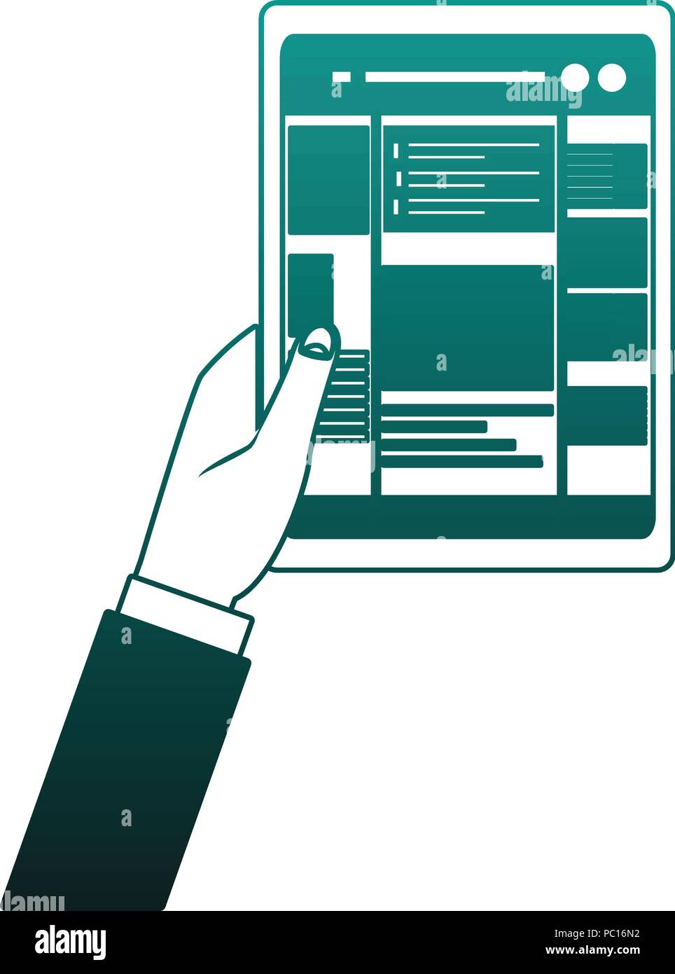 Hands using tablet to check social networks vector illustration graphic design Stock Vector