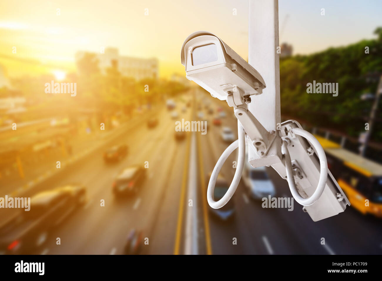 traffic security camera surveillance (CCTV) on road in the city Stock Photo