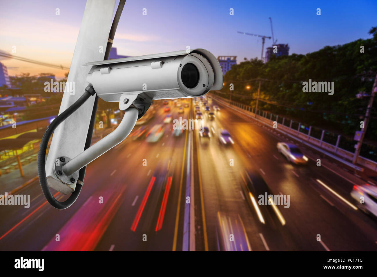 traffic security camera surveillance (CCTV) on road in the city Stock Photo
